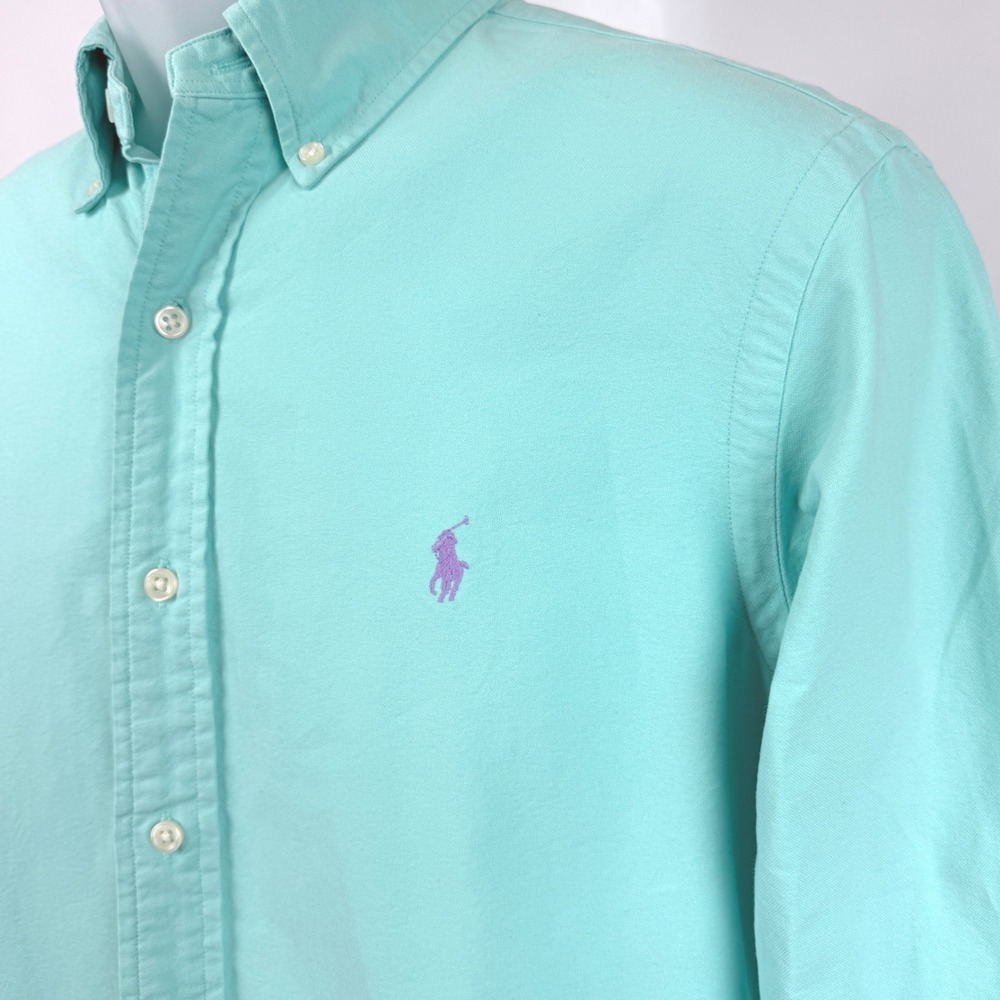 Ralph Lauren S Mint Oxford Button Down Shirt Slim Fit Cotton Pony Mens Aqua - Picture 8 of 10